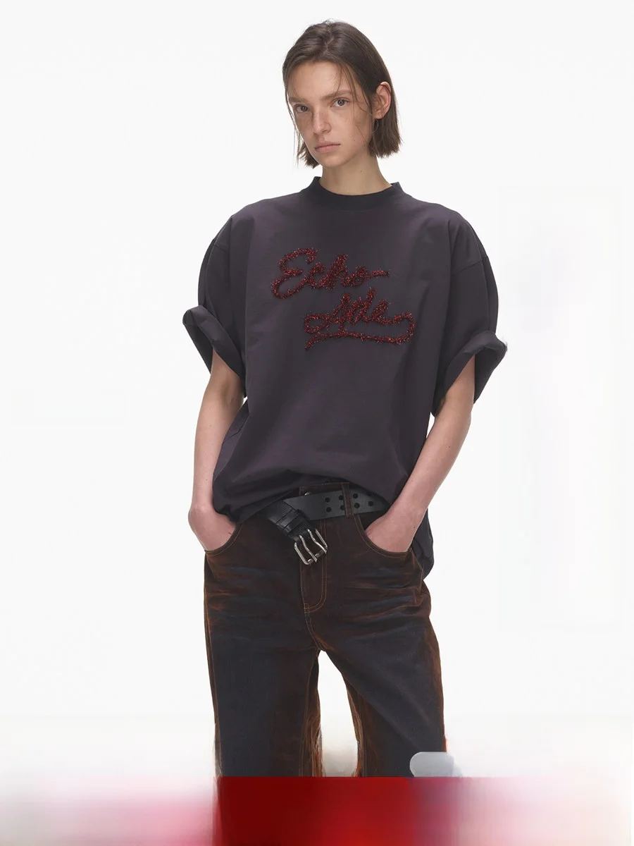 

Ade Relaxed Fit ort Sve T-irt round Ne oulder Drop Design Cotton ex Spring Faion Chinese Sle Loose Di...