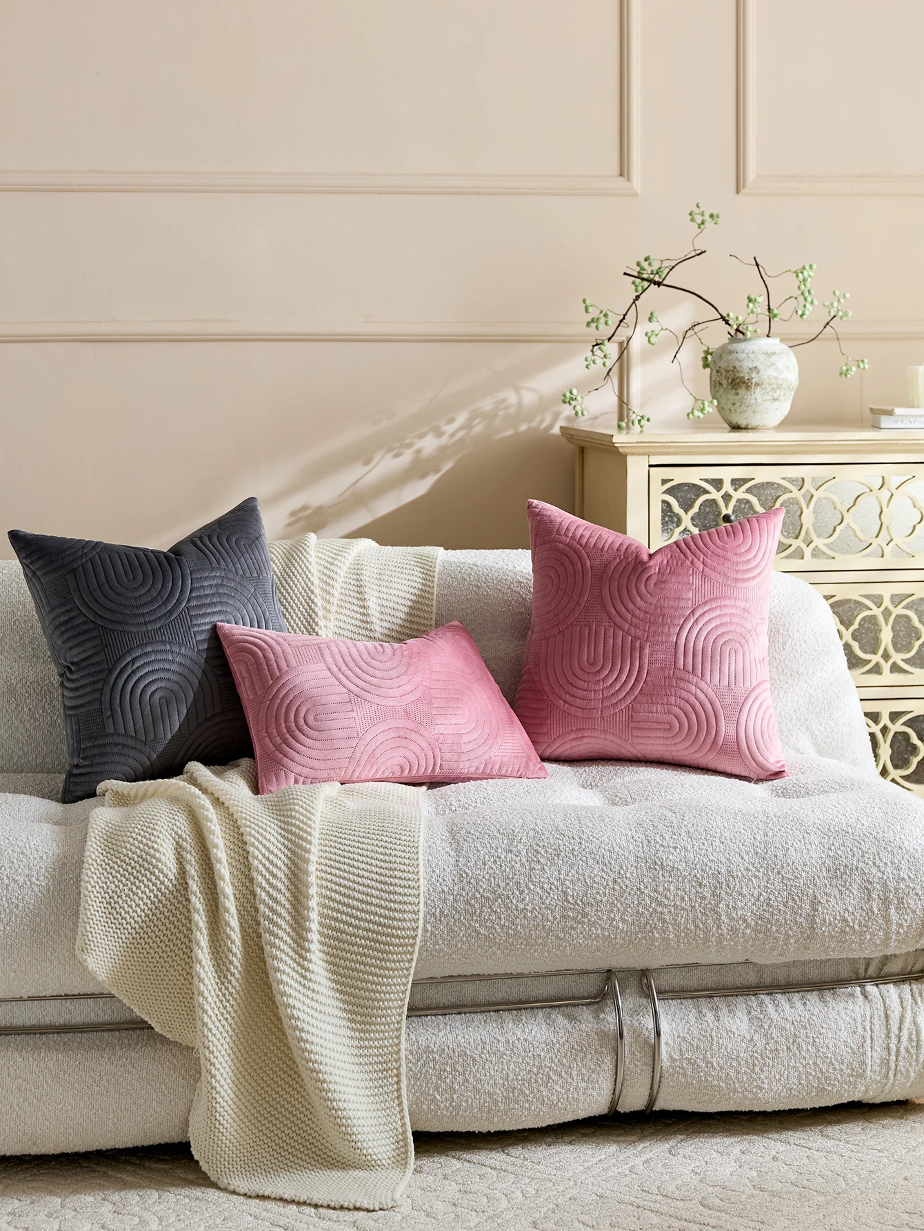 2-Pack Velvet Plush Decorative Pillow Covers Geometric Quilted 45x45cm Insert Not Included Home Textiles