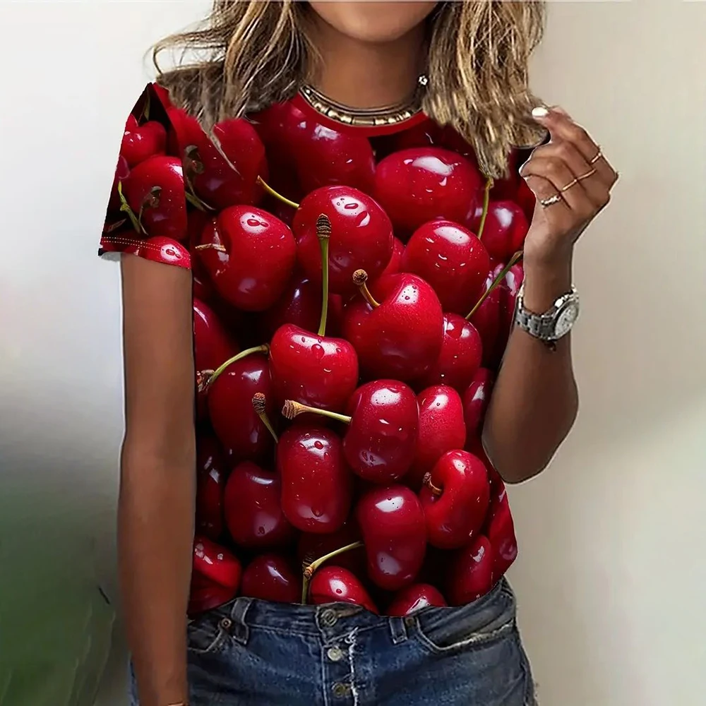 Fruit Print T Shirt Girls Summer Round Neck Fashion Casual Loose 3D T Shirt Fashion Children's Short Sleeve Tops Casual Clothing