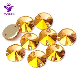 YANRUO 3200 Rivoli Metallic Sunshine Glass Sew On Crystal Rhinestone Applique Decorative Crystals Crafts Crystal For Dress