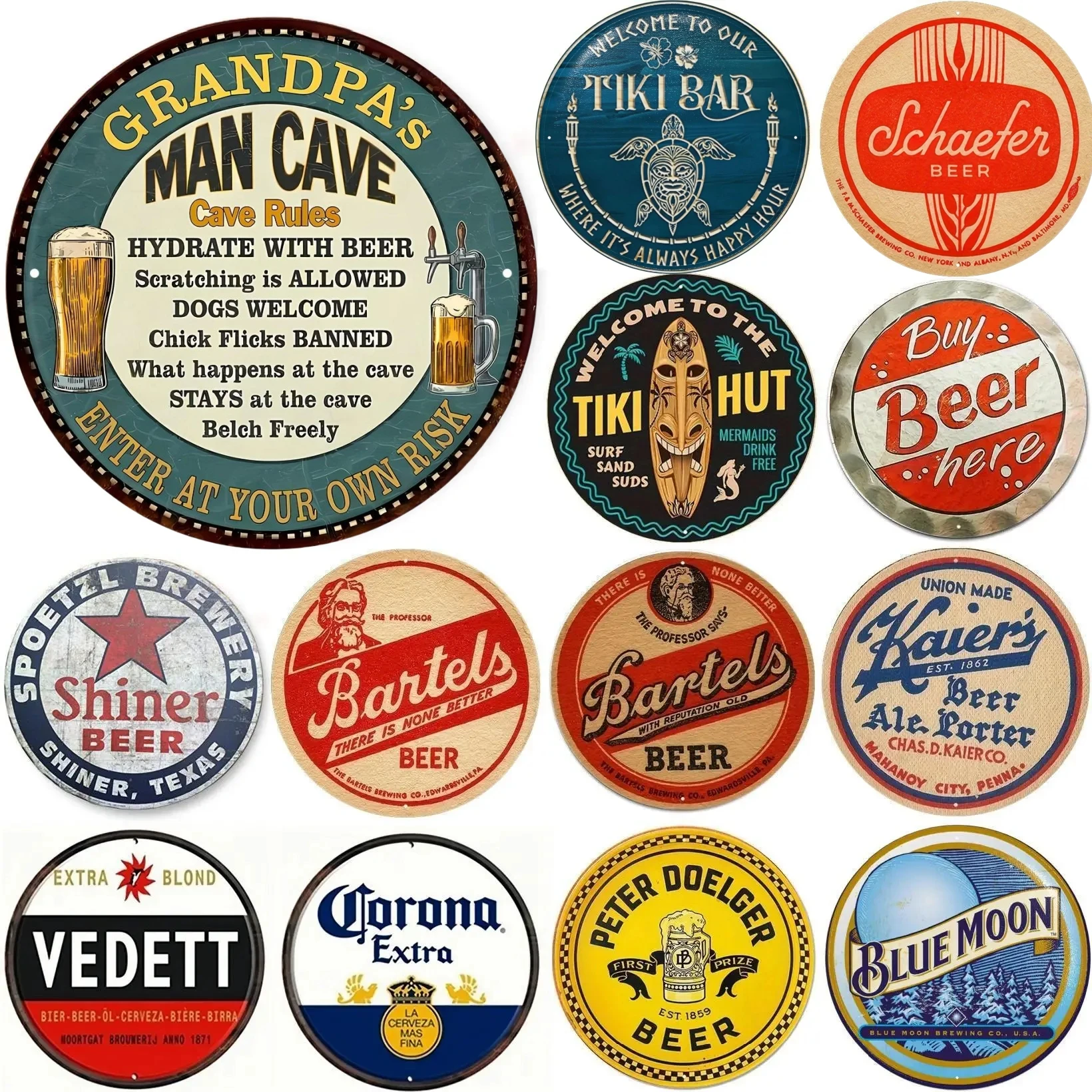 Vintage Tiki Bar Beer Brand Round Metal Sign Craft Beer for Bar Restaurant Room Plaque Home Kitchen Wall Art Decor