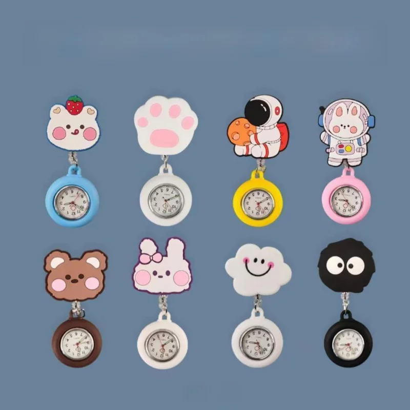 Montre de poche en silicone Shoous pour infirmière, médecin, étudiant, dessin animé mignon, Rick, animal, poitrine, chaud, en stock, en gros