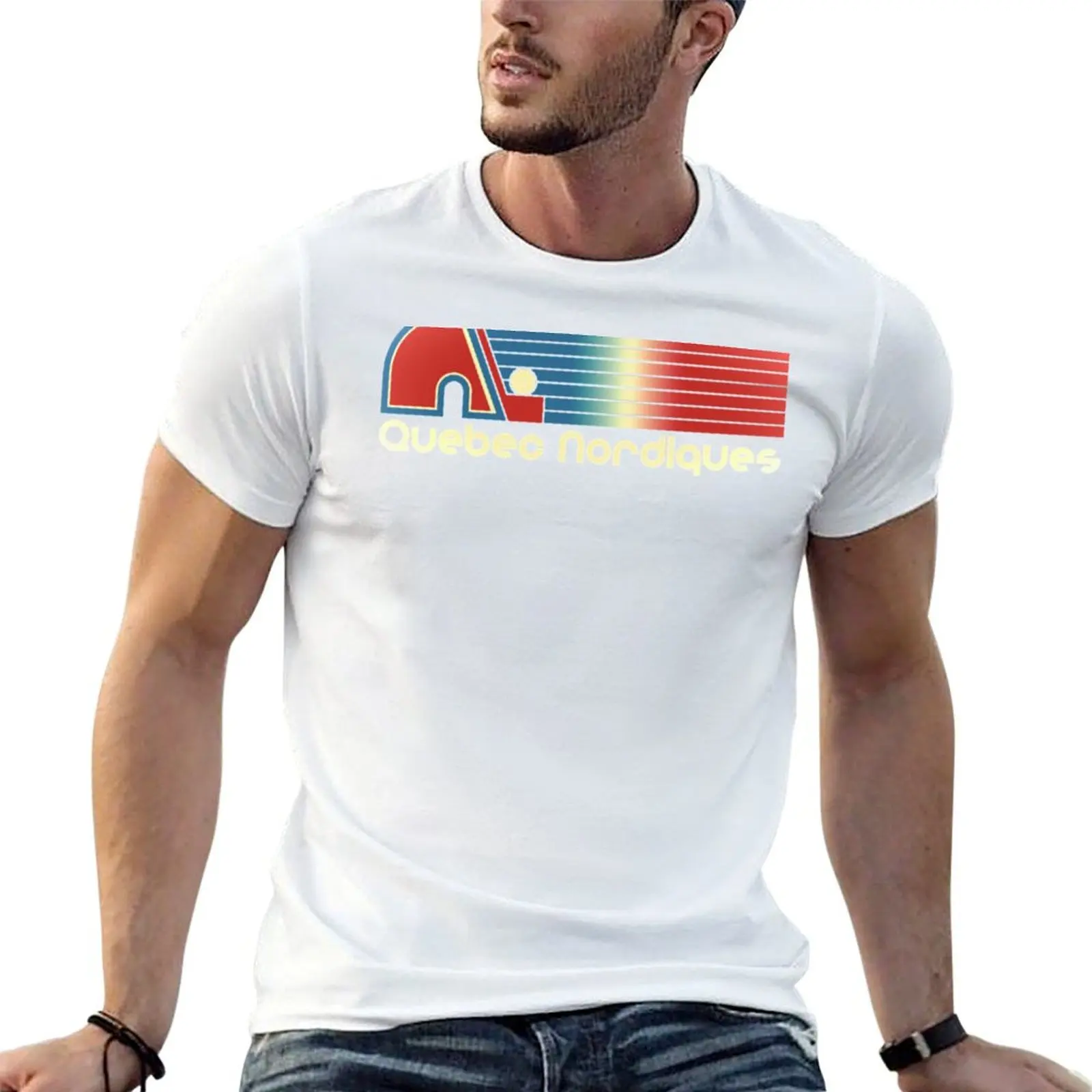Quebec Nordiques [DEFUNCT] T-Shirt Casual Loose Short Sleeve Tee for Men