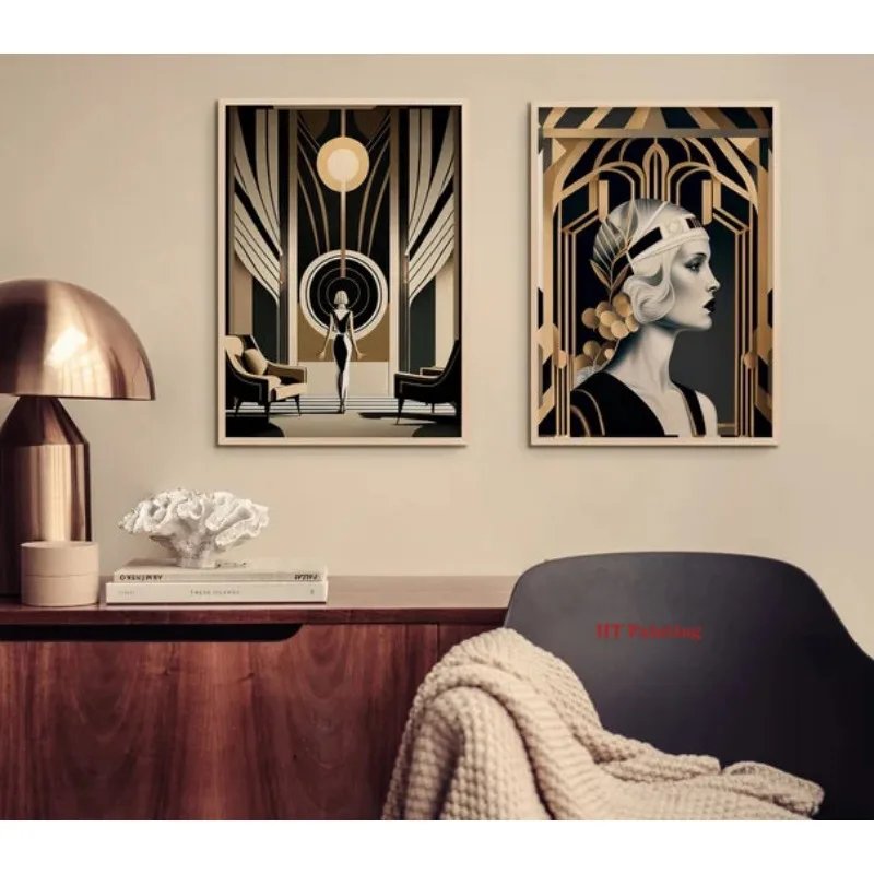 1920s Retro Art Deco Style Great Gatsby Party Poster Abstract Wall Pictures Canvas Painting Vintage Home Hotel Interior Decor