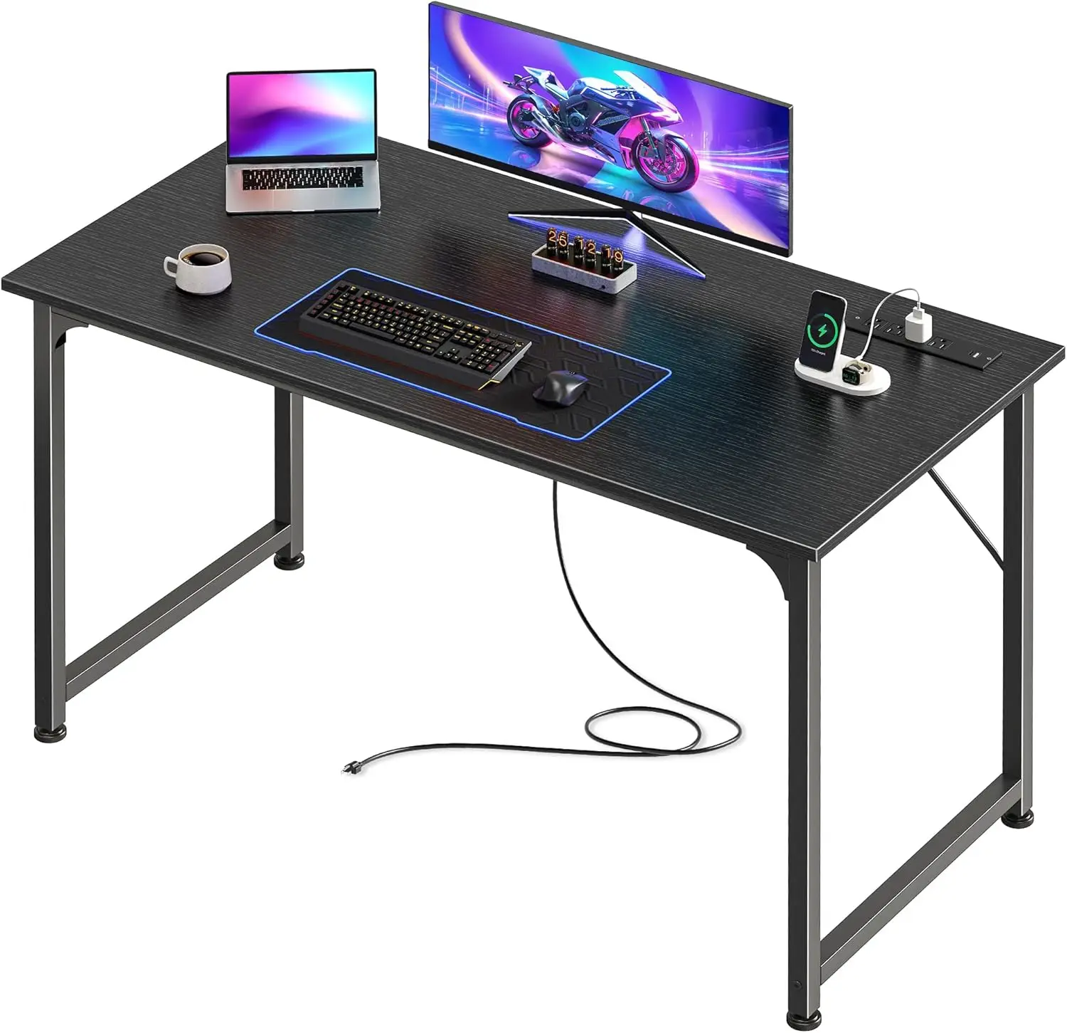 Computer Desk Wood 20 Inch with Power Outlets All Seasons Black