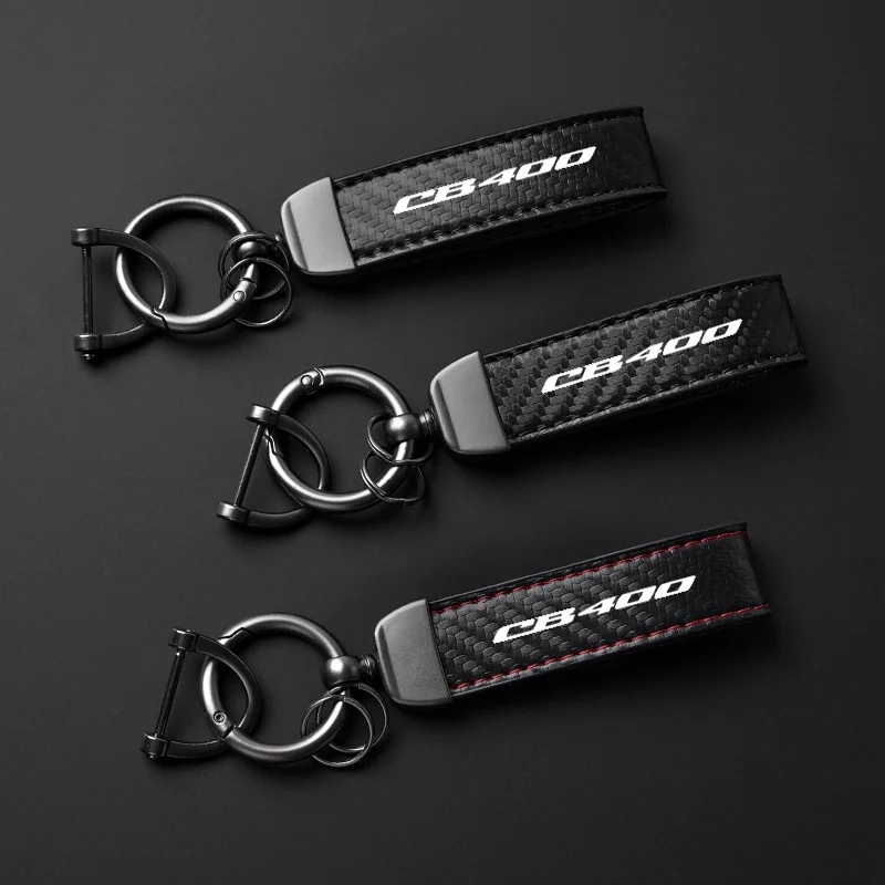 

For Honda CB 400 CB400 CB400SF 1998-2020 Keyring Carbon Fiber Textured Motorcycle Keychain Metal Carbon Fiber Leather Key Chain