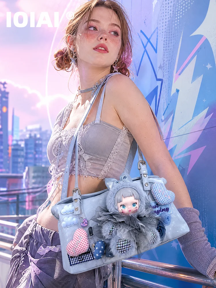 IOIAI New Style Women's Handbag Gift Unique Underarm Single Shoulder Bag Sweet Cool Style PU Leather Magnetic Buckle Closure