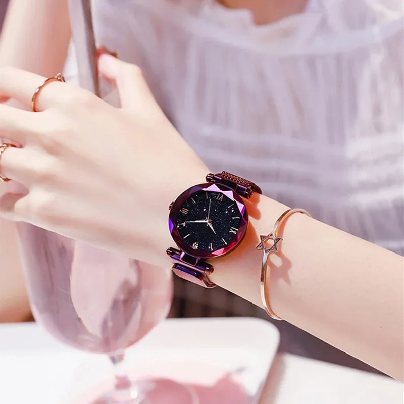 Relojes de lujo con cielo estrellado para Mujer, Reloj con correa de malla magnética, Reloj de pulsera a la moda para Mujer, Reloj Zegarek Damski para Mujer