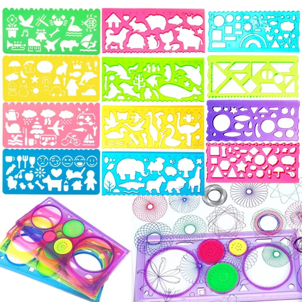 Geometria Spirografo Disegno Stencil Set Modello di pittura Righello Arte artigianale Creativo Bambini Giocattolo educativo per bambini Ragazze Ragazzi Regalo