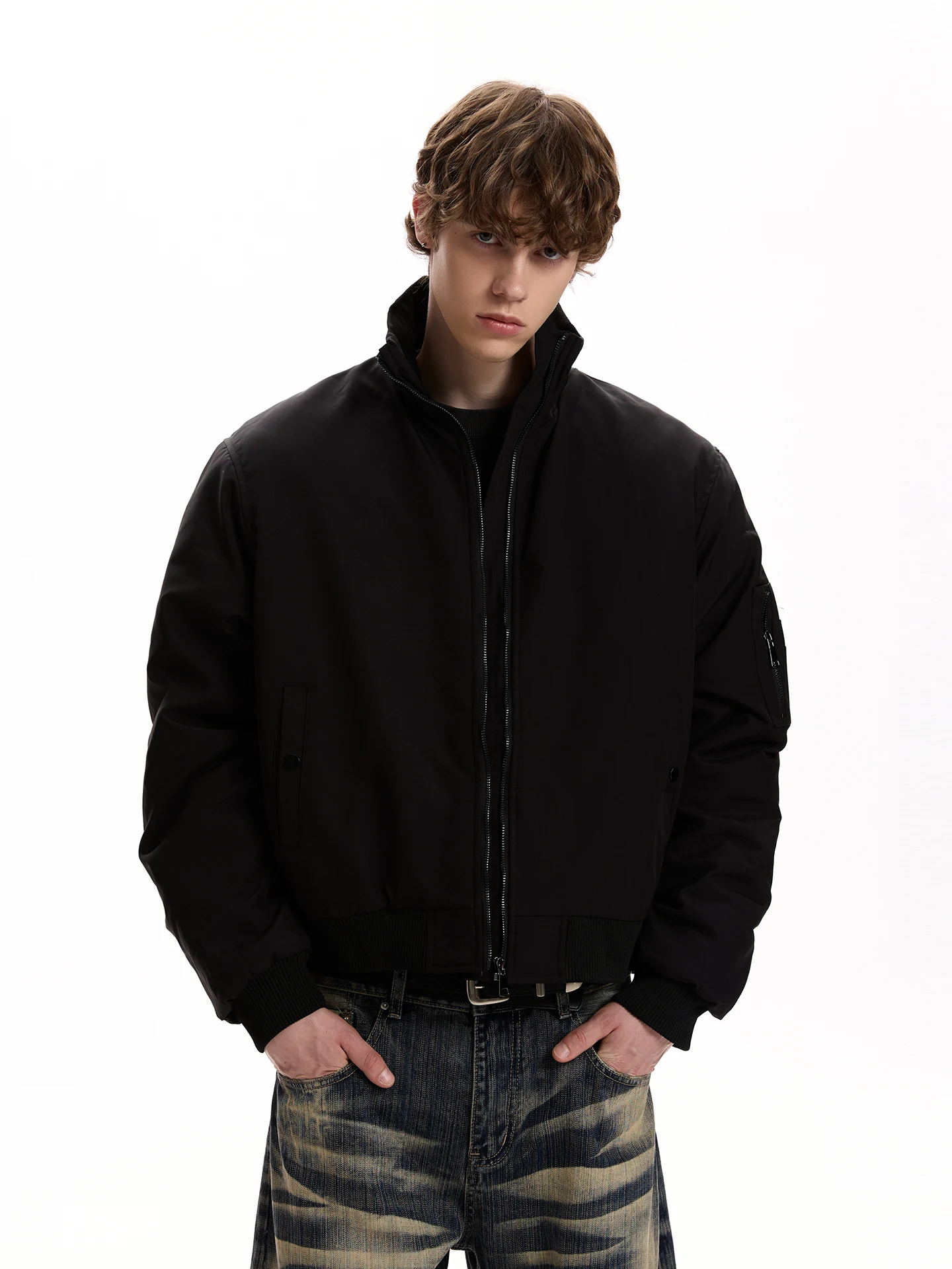 

American Retro Pilot Jaet PUEE Thiened Cotton Casual Sle Spring Autumn Zipper Closure ort Length Pure Color ex