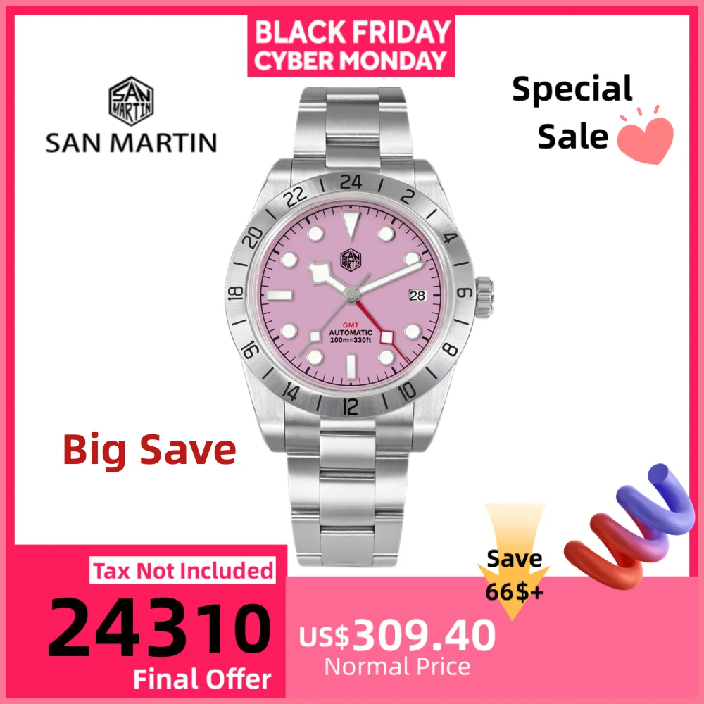 

San Martin 39mm NH34 BB GMT Watch Automatic For Men Wristwatch Luxury 3H Date Window часы 10Bar Sapphire SN0054B/C