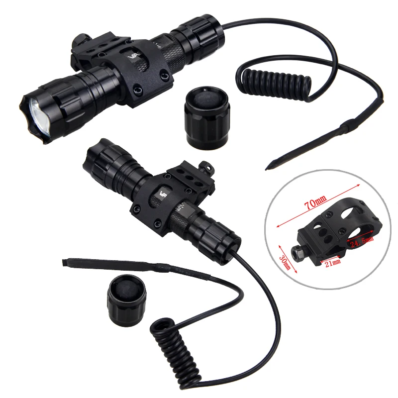 Tactical Hunting Flashlight White/Red/Green Led Torch Weapon Gun Light +Rifle Scope Airsoft Mount+Switch+18650+USB Charger+Box