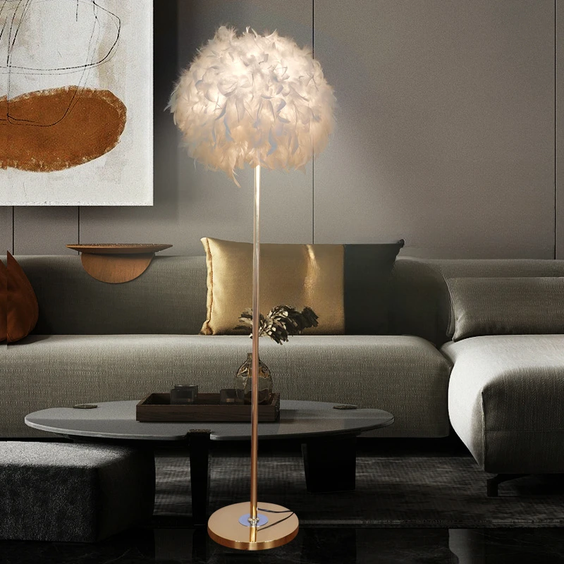 

Nordic living room LED floor lamp bedroom hotel study feather decoration lighting creative floor Standing lamp