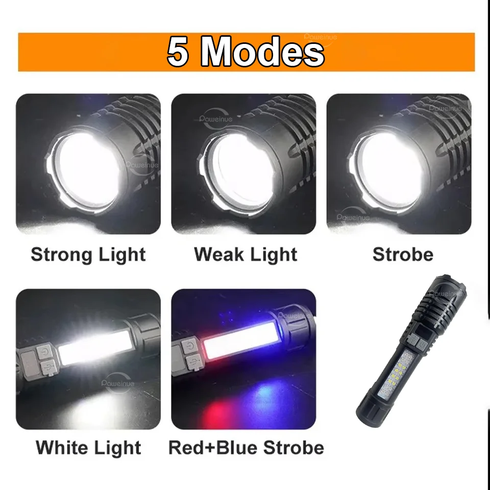 NEW High Power Led Flashlights Built-in 18650 Battery Tactical Flashlight Emergency Spotlight Most Powerful Fishing Lamp Lantern