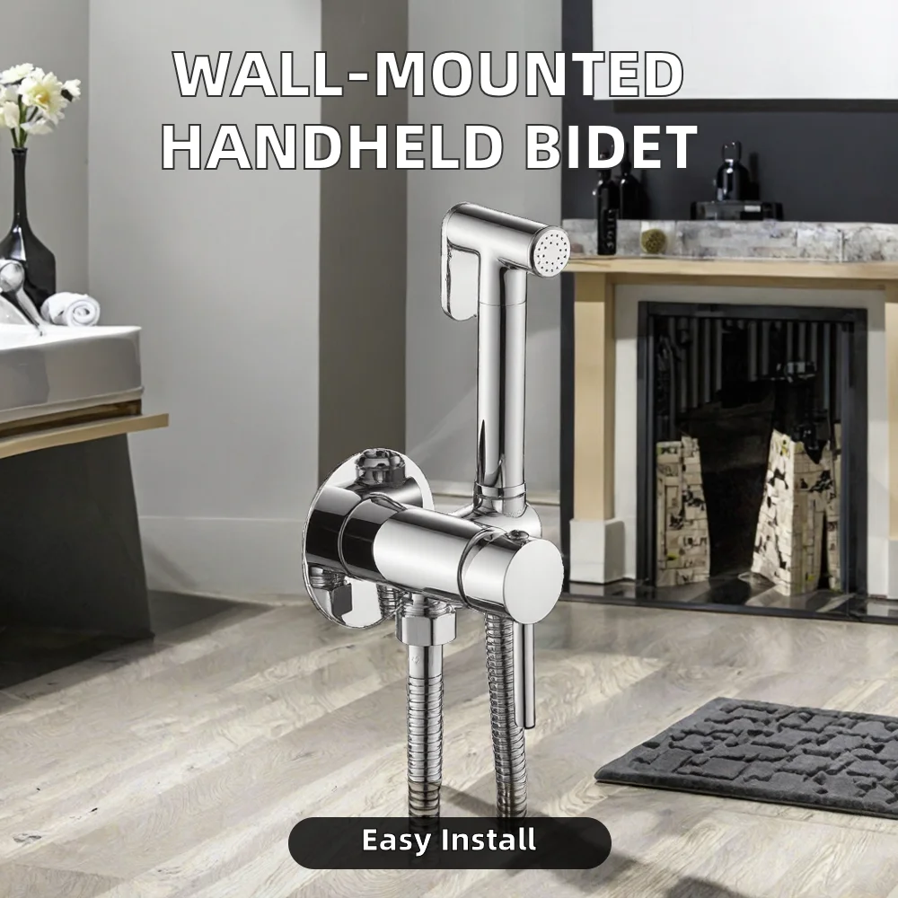 Modern Brass Wall-Mounted Handheld Bidet Toilet Sprayer with Horizontal Spray and Easy Installation for Bathroom