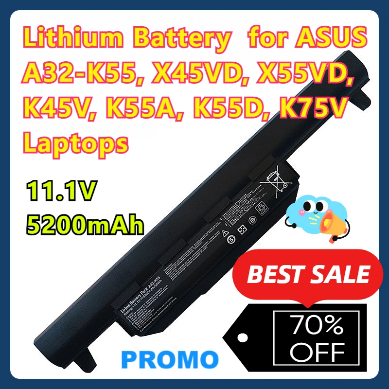 

Lithium Battery for ASUS A32-K55, X45VD, X55VD, K45V, K55A, K55D, K75V Laptops