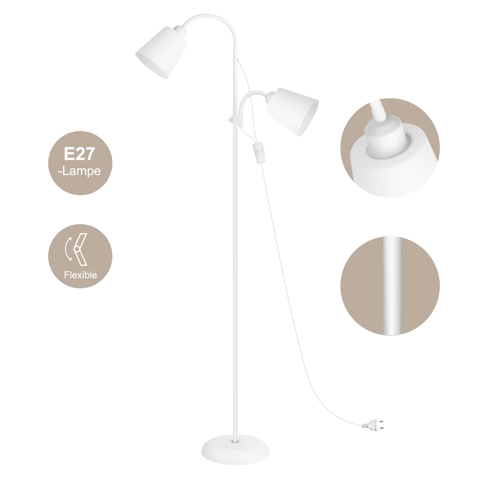 Image 6: Lampadaire moderne E27 avec bras réglable et design pliable – Lampe de lecture sur pied pour chambre à coucher intérieure, design anti-inclinaison, idéal pour le salon, la chambre à coucher et le bureau