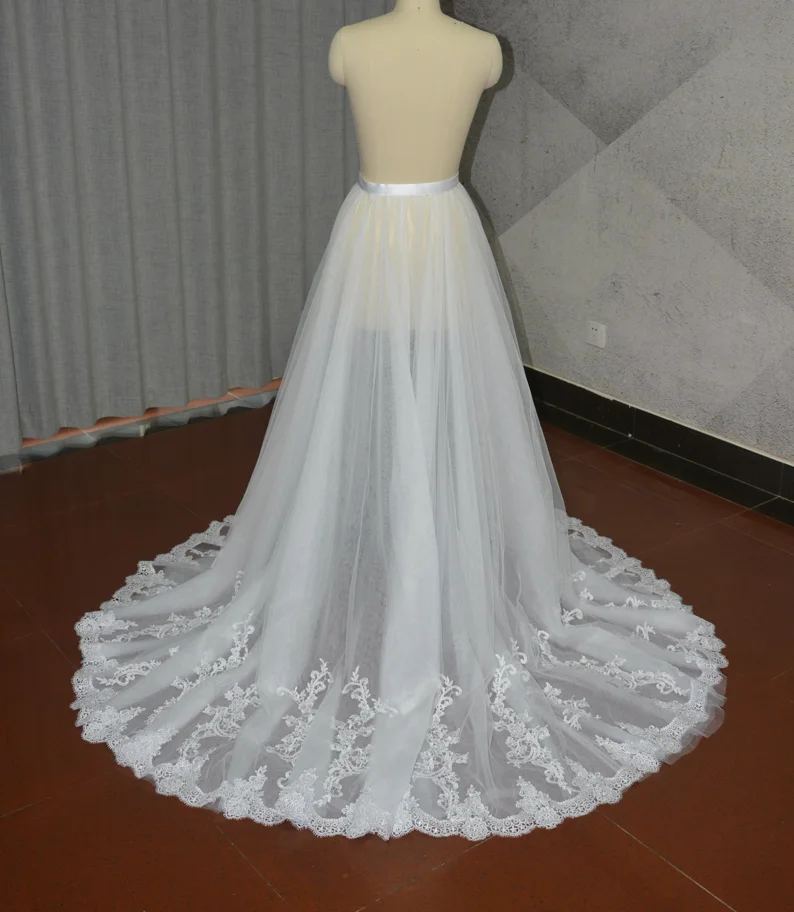 Saia de tule branca apliques laço removível traindestacável saia de renda, trem de tule, acessórios de casamento, trem vestido destacável