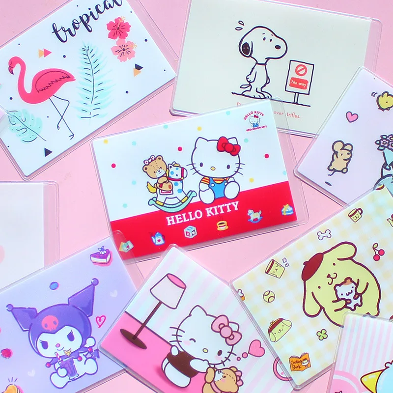 Hello Kitty Sanrio Card Holder Kawaii Card Sleeve Cartoon Student Bus Card Holder Anti Magnetic Meal Card Document Pack Girls