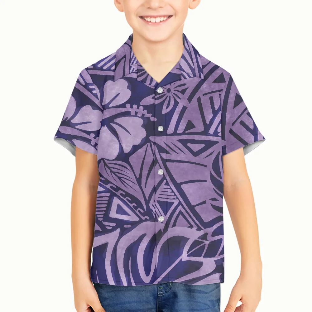 

5-16 Years New Design Boy Kids Clothing Cotton Colorful Polynesian Tribal Samoan Pattern Printed Short Sleeve Boy polo T Shirt