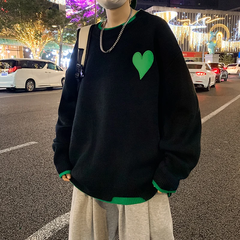 

Мужской вязаный свитер свободного кроя с вышивкой и пэчворком, осенне-зимний, большие размеры, 300 Pou, с воротником-бомбером, модный, стильный