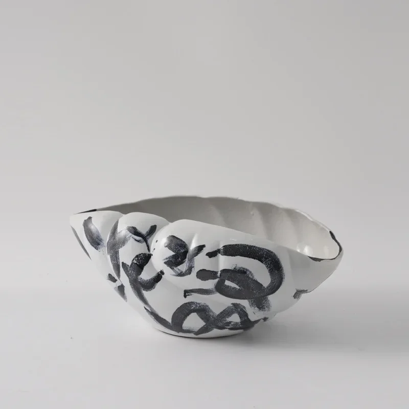 زخرفة مزهرية من السيراميك على شكل صدفة مصنوعة يدويًا، وعاء فخار على الطراز الصيني، زخرفة زهور مجففة #2