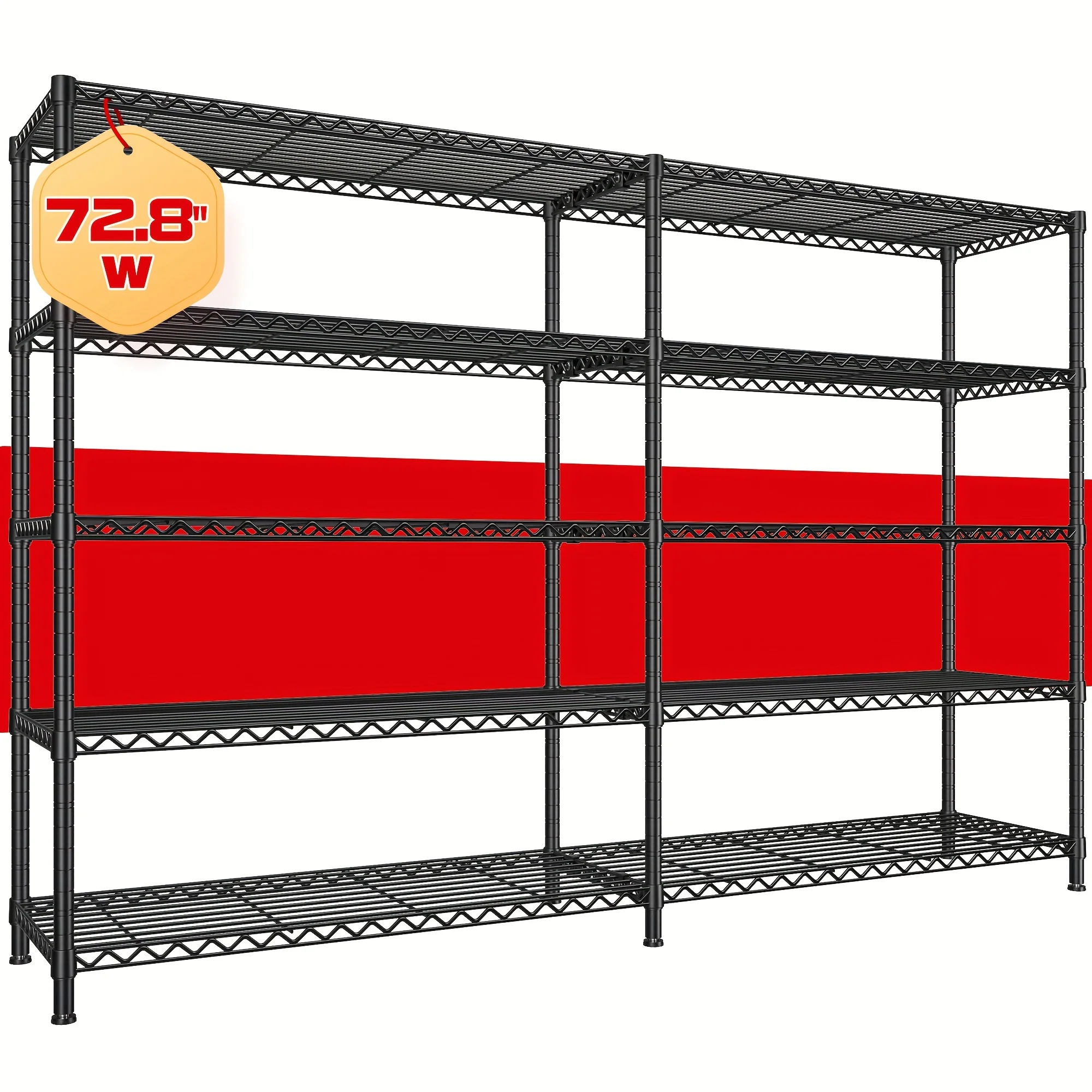 

REIBII 72.8" W Storage Shelves Load 1600LBS, 5 Tier Metal Shelving Unit Wire Shelving for Storage Rack Heavy Duty Metal Shelves