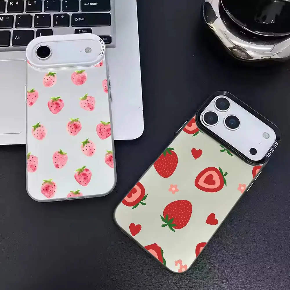 

cuteSummer Strawberry Flowers Phone Case Color Silver Shell For IPhone 17 16 15 14 13 12 11 Pro Max Plus