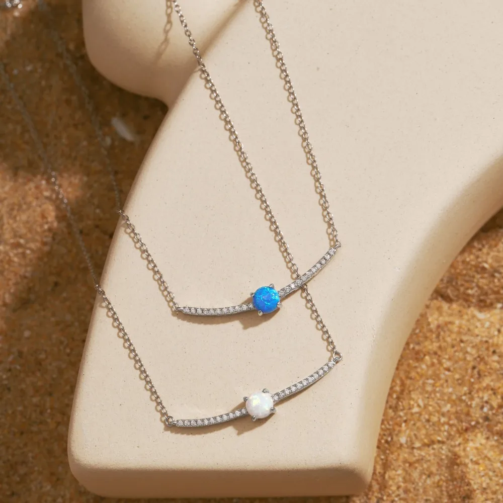 S925 Sterling Silver Opal Necklace Women's French Light Luxury Fashion Round Australian Treasure Row Diamond Zircon Collar Chain