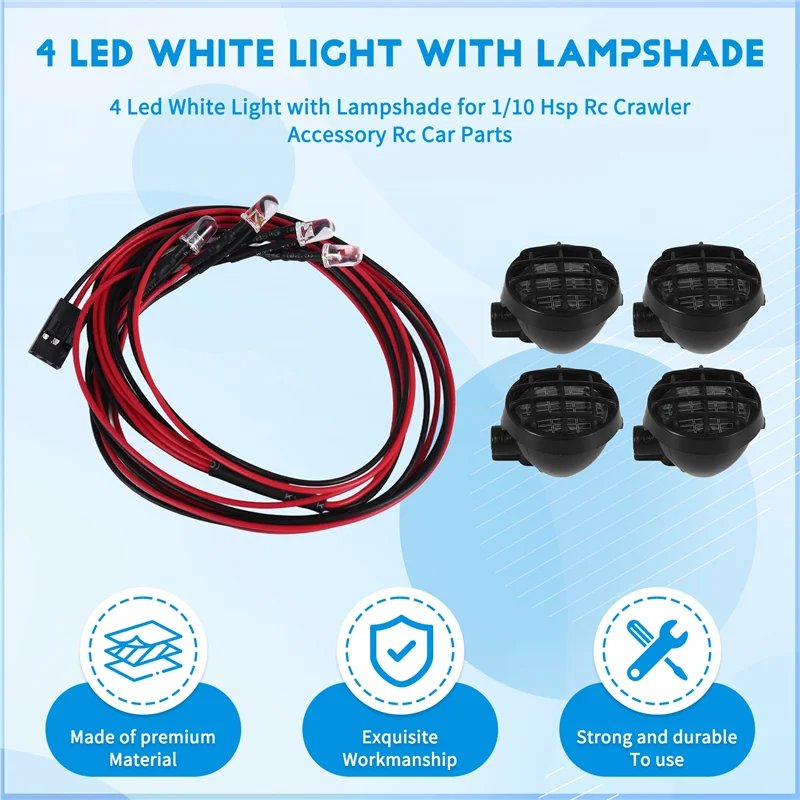 4 led luz branca com abajur para 1/10 traxxas hsp rc crawler acessório peças de carro rc