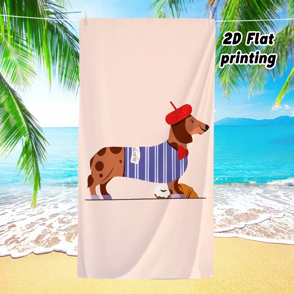 Autumn Outfit Dachshund Maple Leaf Cartoon Beach Towel Thin Microfiber Fabric Matched To Seaside Holiday Relaxing Moments