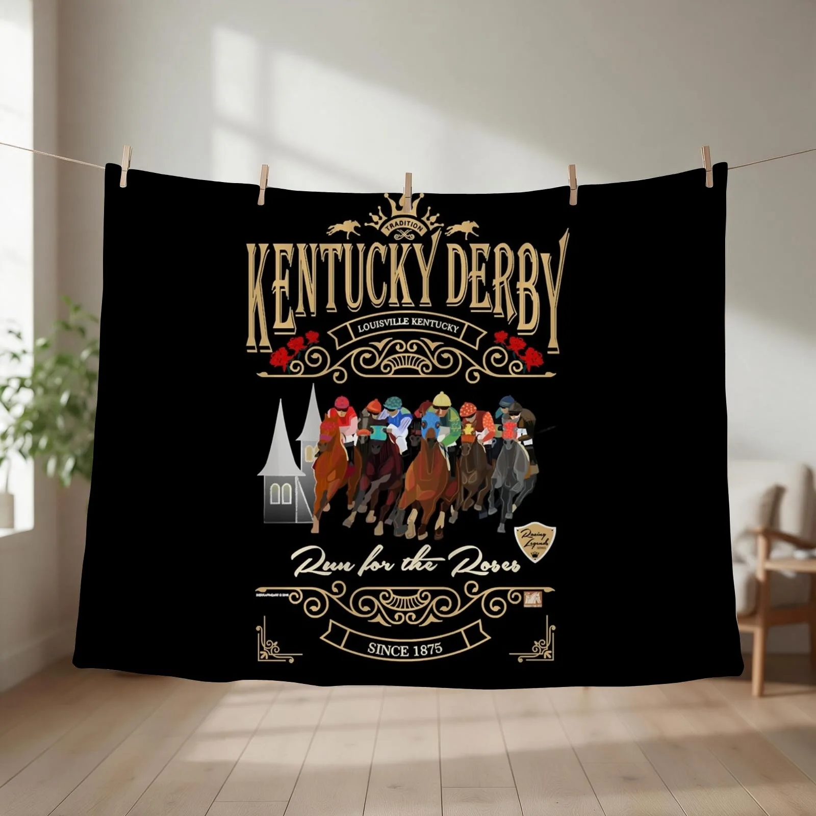 Kentucky Derby Run for the Roses Horse Racing Masks Throw Blanket couch cozy soft plush fuzzy picnic outdoor blanket