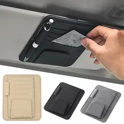 Organizer per visiera parasole per auto porta occhiali da sole in pelle Multi-tasca porta carte di credito porta carte IC occhiali Clip borsa parasole custodia per auto