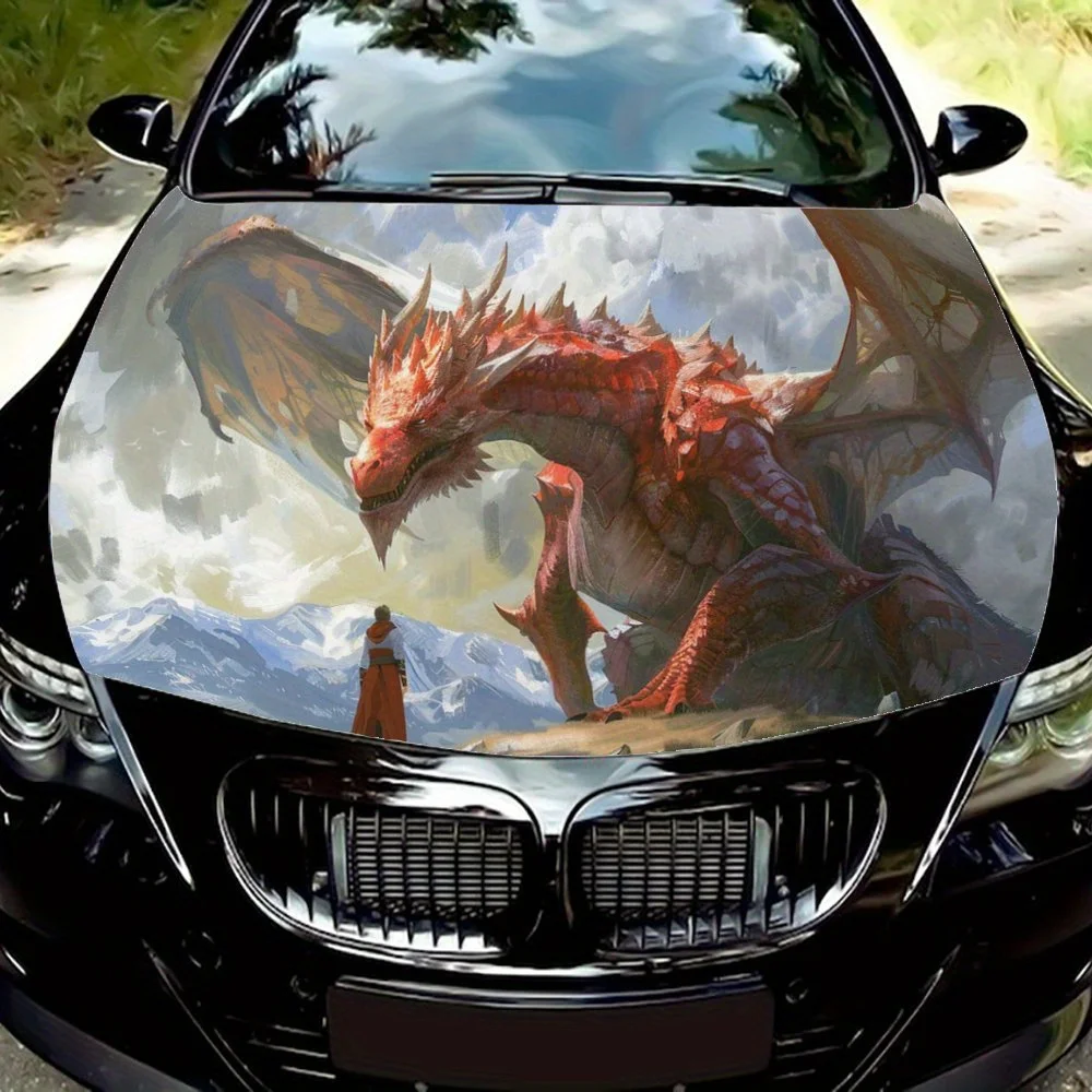 Giant Red Dragons Mountains Clouds Car Hood Wrap Color Vinyl Sticker Truck Graphic Bonnet Auto Accessories Decoration Decal Gift