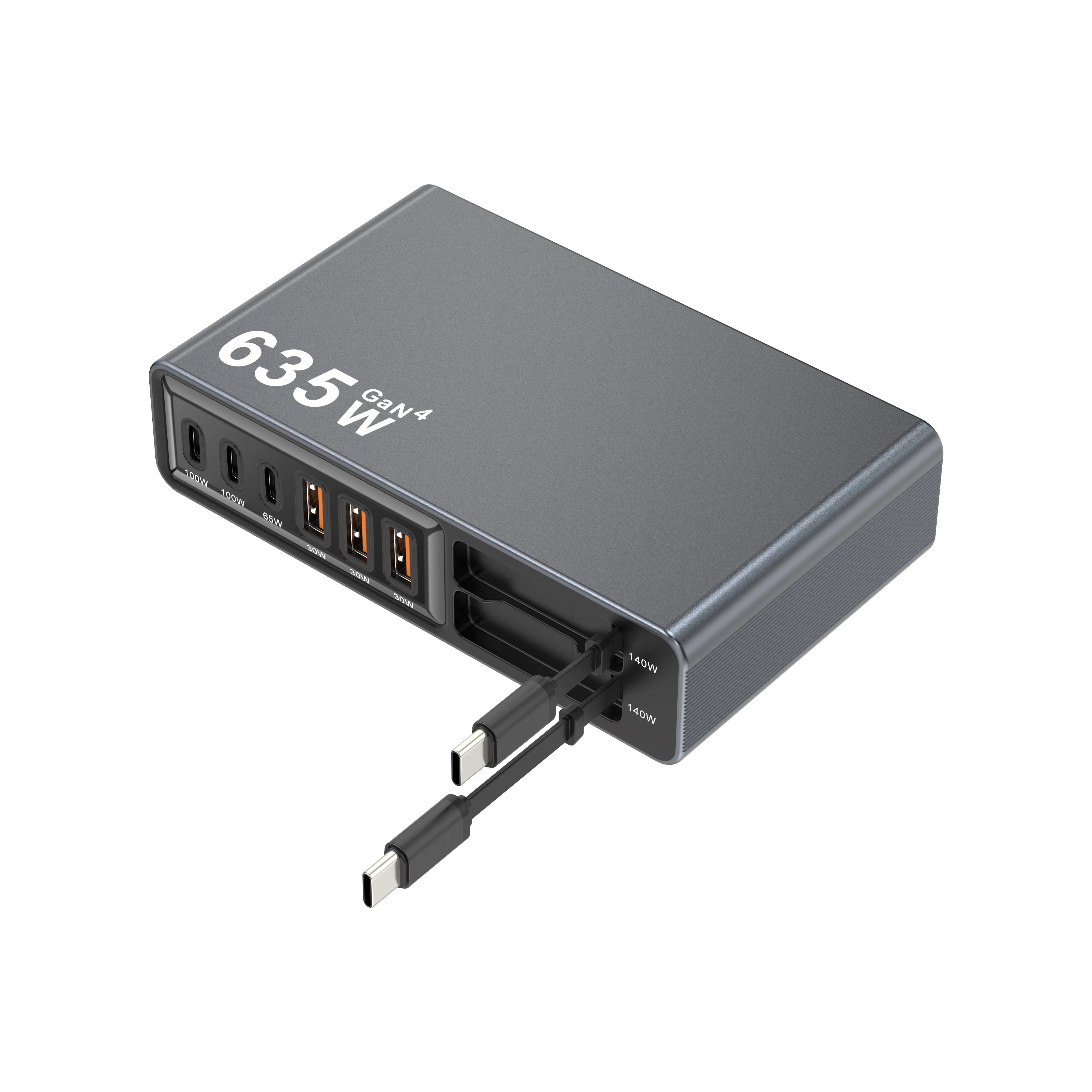 new-635w-gan4-multi-port-charging-station-high-power-usb-c-desktop-charger-with-built-in-cables-for-phones-and-gaming-devices