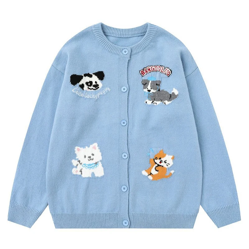 

Autumn Mens Button Knitted Cardigans Hip Hop Cute Cartoon Dog Cat Sweaters Streetwear Harajuku Casual Fashion Jackets Outerwear