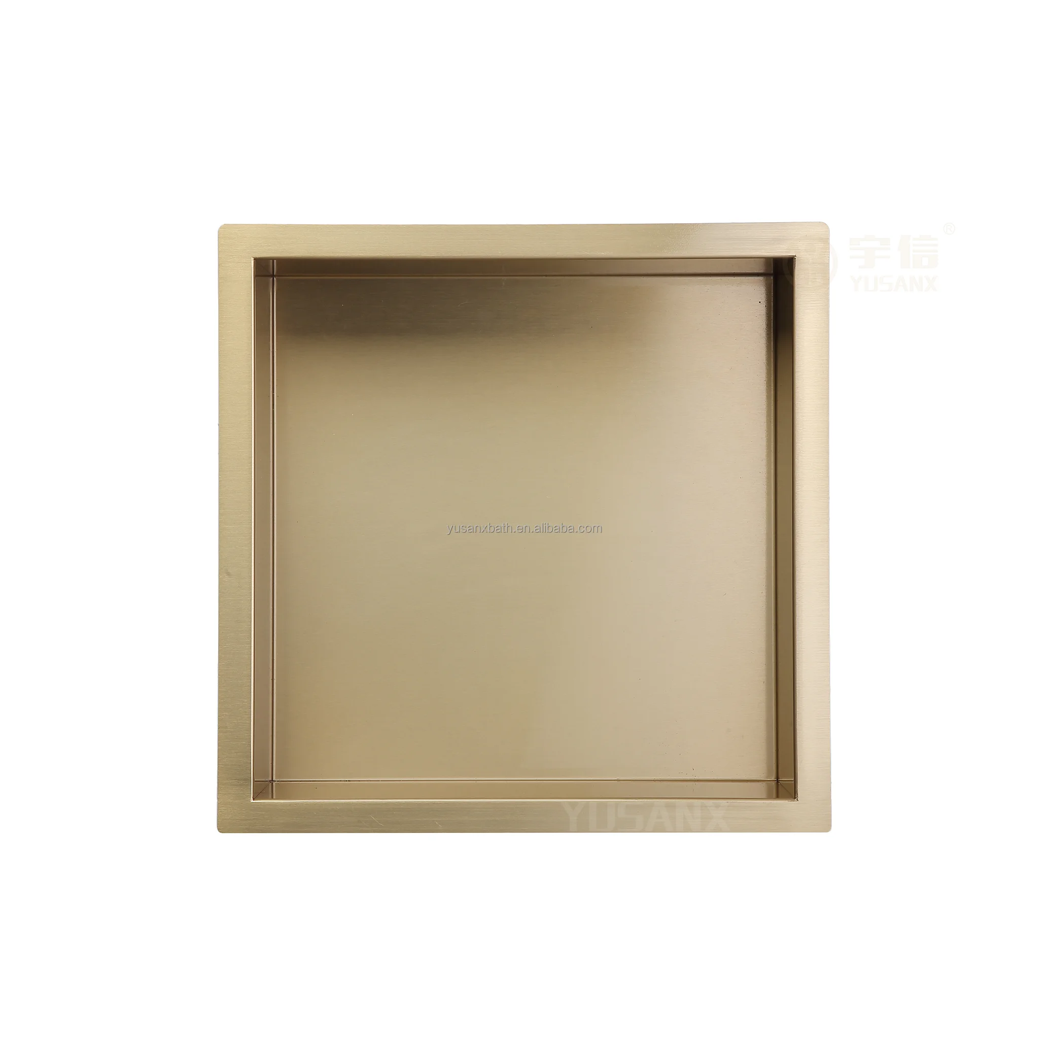 

30*30cm Brushed PVD Plated 304 Stainless Steel Recessed Shower Niche Wall-mounted Storage Shelf No Tile Needed