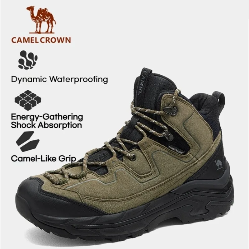 

GOLDEN CAMEL Men's Outdoor Trekking Hiking Boots Mid-top Shock-Absorbing Waterproof Anti-Slip Snow Boots Walking Male Sneakers