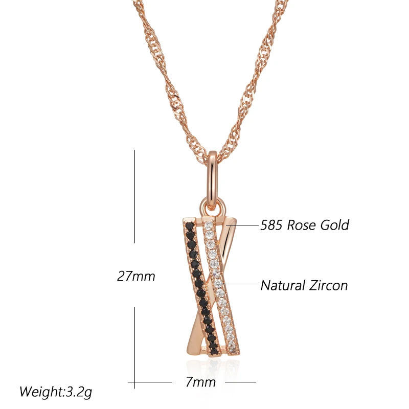 Kinel Fashion Black With White Natural Zircon Pendant Necklace Women Luxury 585 Rose Gold Color Vintage Pendant Daily Jewelry