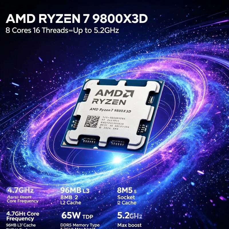 AMD Ryzen 7 9800X3D Replacement Upgrade CPU 8 Core 16 Thread 96MB L3 Cache 5.2GHz AM5 DDR5 4nm 120W Gaming Desktop Processor