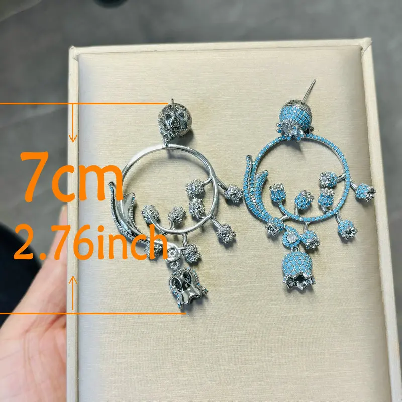 Bilincolor Fashion Blue Cubic Zirconia Flower Big Earring for Women