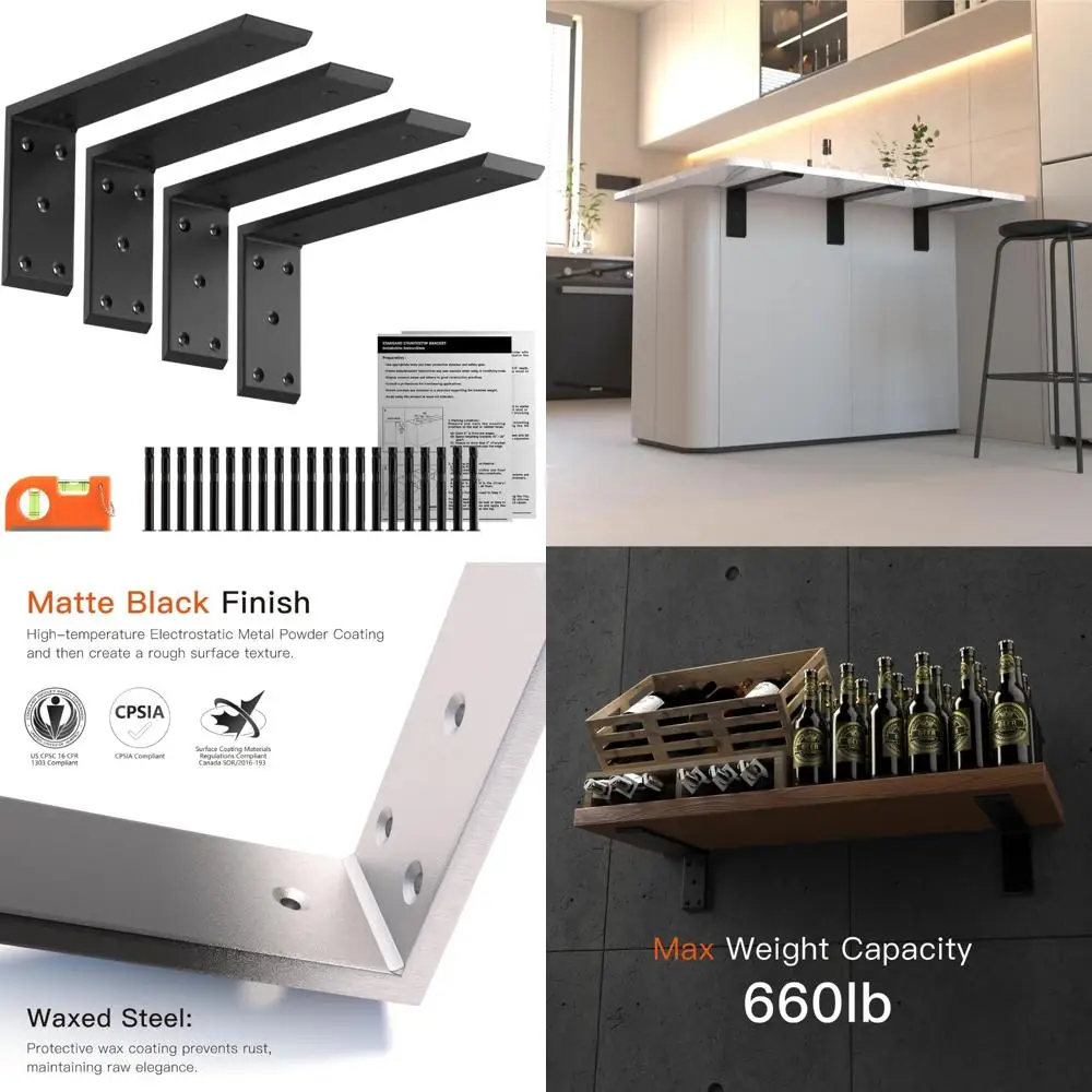 

Сверхмощные опорные кронштейны для столешницы L-образной формы толщиной 3/8, комплект из 4 предметов для стеллажей, стандартный передний монтаж