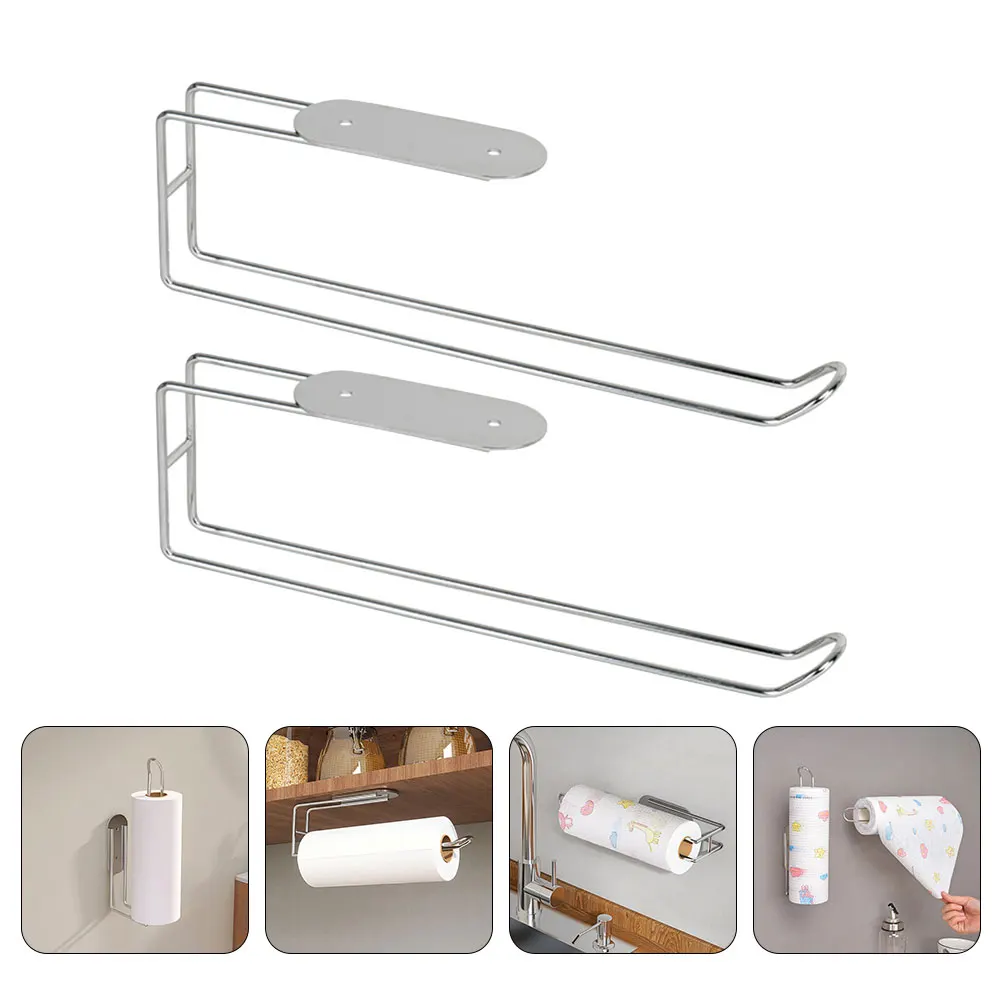 

2pcs Stainless Steel Rack Bathroom Roll Paper Holder Household Wall-Mounted Toilet Tissue Rack For Kitchen Cabinet Under Counter