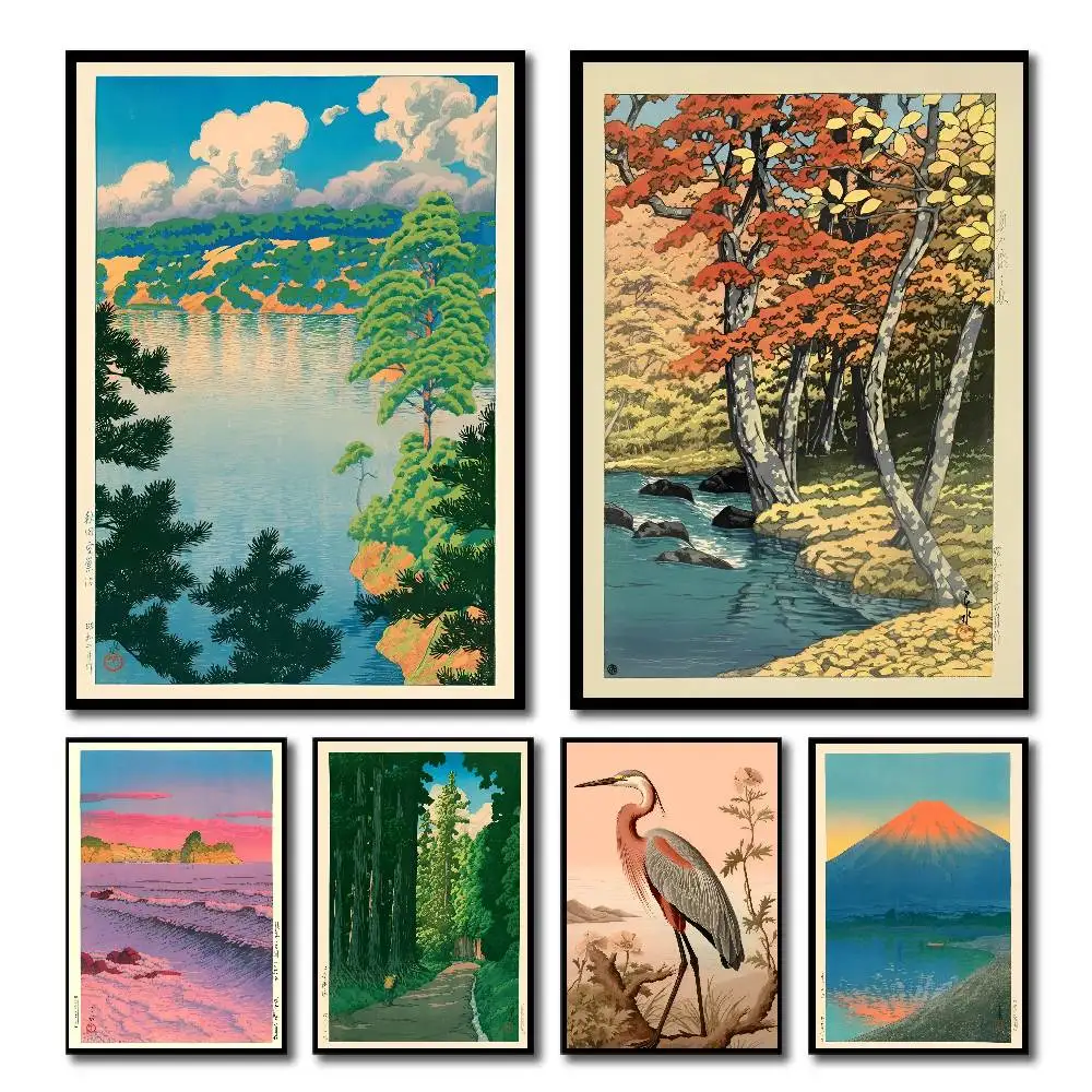 Japan Hasui Kawase Tree-lined Road Poster Self-adhesive Art Room Entrance Restaurant Wall Decor Art Painting