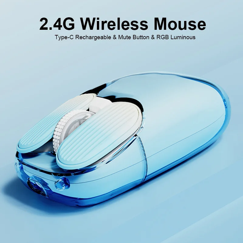 Wireless 2.4G Cute Portable Mouse Fully Transparent Silent RGB Mini Mice 5 Buttons 3-Levels DPI Adjustable  For Office/PC/Laptop