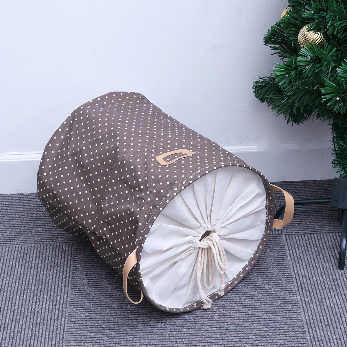 

Fabric Laundry Basket Large Polka Dot Collapsible Storage Bag Coffee Cotton Linen Dirty Clothes Organizer Bedroom