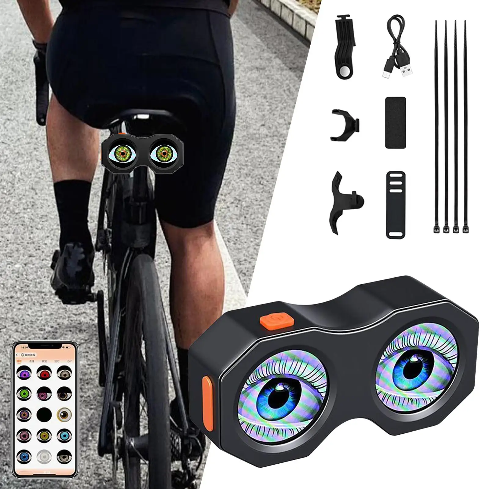 Rechargeable Dynamics Demons Eye Bike Taillight Bicycle Rear Light APP Control LED Road Bike Back Rear Lamp Cycling Tail Light