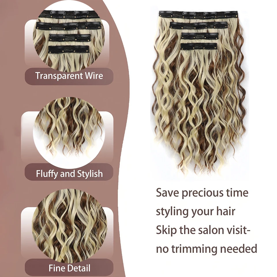 Set de 4 piezas de extensiones de cabello con clip, 11 clips, 12 pulgadas, sintéticas cortas suaves y naturales 3