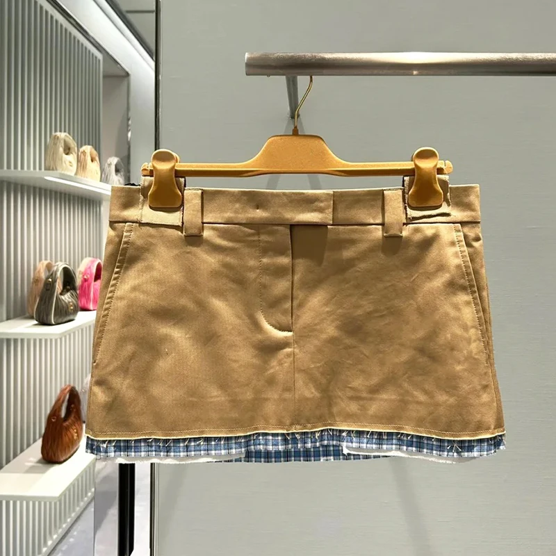 

High-End ort Plaid Skirt Design Sensation Fake Two-Piece Skirt High Waist A-Line Korean Sle for Young Women