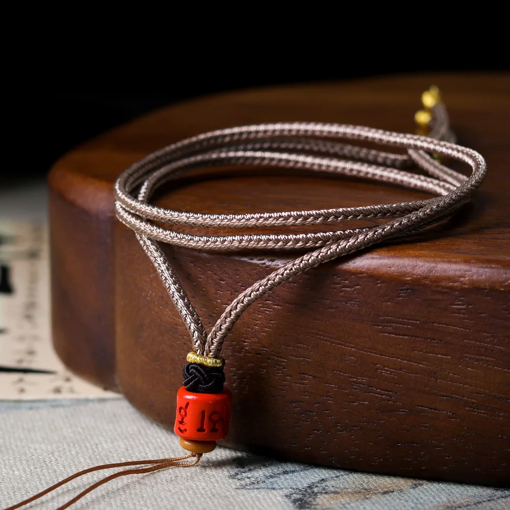 Open light to ward off evil spirits Zhu sand peace universal necklace rope literature play jewellery gold beeswax pendant rope